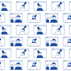 Wall Mural - online remote video conference call seamless pattern concept. business communication via internet co