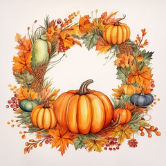 Poster - an illustrated pumpkin wreath, thanksgiving, halloween