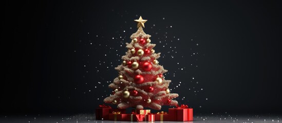 Poster - illustration of a Christmas tree on a grey background