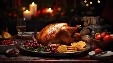 Poster - Christmas holiday beautifully served roast turkey dinner