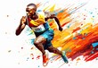 © Login - Running man. Marathon runner. People activity. Design for sport. Original acrylic painting background made with paint strokes. Interior painting. Illustration for cover, card, poster or banner.