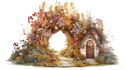 Wall Mural - A painting of a house in the middle of a garden
