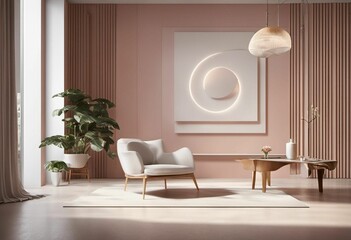 Wall Mural - AI generated illustration of a cozy modern living room design with couch and potted flowers