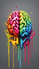 Wall Mural - AI generated illustration of a vibrant brain with a dripping paint effect on the wall