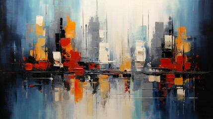 Sticker - an abstract painting on a canvas, looking like the city skyline