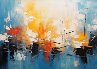 Wall Mural - an impression of boats floating in the water at sunset on a canvas