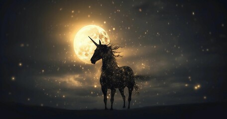 Sticker - AI generated illustration of a majestic unicorn against the backdrop of a glowing full moon