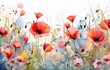 AI generated illustration of poppy flowers in a field in watercolor