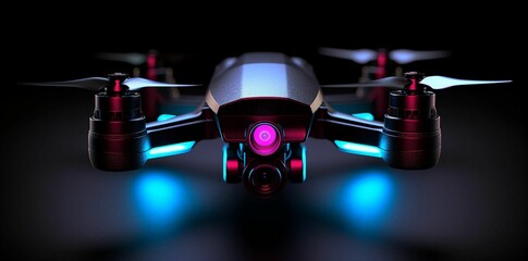 Sticker - AI generated illustration of a futuristic drone on a black background