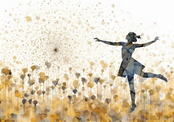 Sticker - AI generated illustration of a beautiful watercolor painting of a young woman standing in a field