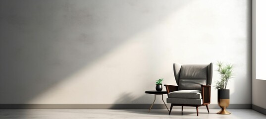 Poster - AI generated illustration of a contemporary chair near a small table in front of a large window