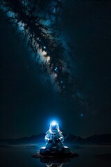 Wall Mural - ai generated illustration of an astronaut gazing up at a star-filled galaxy