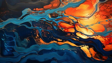 Wall Mural - AI generated illustration of a blue and orange abstract painting with an array of interlacing shapes
