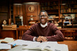 © Marko Geber - Portrait of a smiling African American student studying in the college library