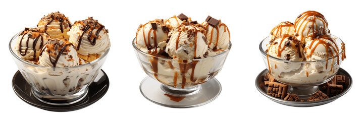 a set of ice cream in a bowl isolated on a transparent background