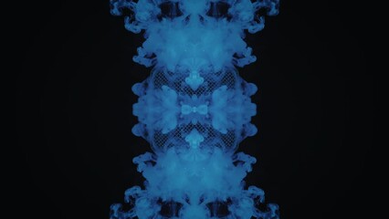 Wall Mural - Illustration abstract mirrored motion fluid with blue color on black background
