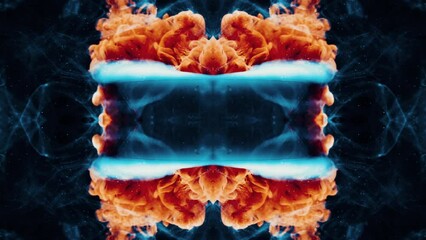Wall Mural - Illustration abstract motion background orange fire and blue ice mirrored symmetric fractal pattern