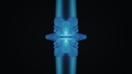 Wall Mural - Illustration abstract mirrored symmetric motion blue on black background