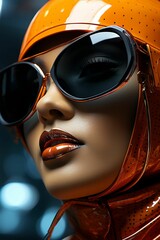 Poster - AI generated illustration of an attractive female wearing sunglasses with a bright background