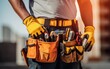 Handyman with tools belt and artisan equipment. Generative AI