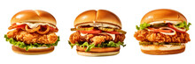 Crispy Chunky Chicken Sandwiches Isolated On A Transparent Background, PNG
