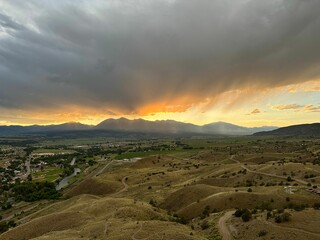 Sticker - view of a beautiful countryside in the evening from an altitude