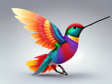 Cute Hummingbird Bird With Colorful Plumage And A Colorful Bird Sits On A Branch In The Forest