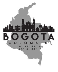 Wall Mural - Vector illustration of the Bogota city skyline silhouette on the map with the coordinates