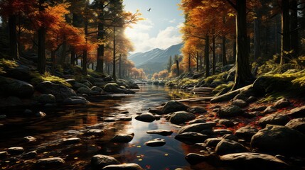 Wall Mural - Autumn: Fall September, October and November Foliage, Tranquil Forests, and Countryside and Urban - Discover Vibrant Woodlands, Cozy Harvest Scenes, and Serene Halloween Adventure, Colorful Tree View