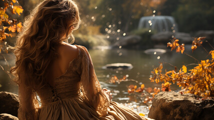 Wall Mural - beautiful girl in autumn leaves