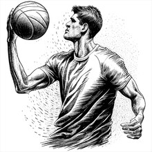 Hand Drawn Engraving Pen And Ink Man Holding A Basketball Vintage Vector Illustration