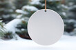© LiliGraphie - Round Ceramic ornament mock up. Christmas ornament on winter background