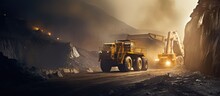 Coal Being Loaded Onto A Truck By A Working Excavator During Mining