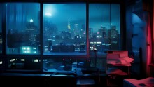 A Neonlit Cityscape Seen Through The Rainstreaked Window Of Street Docs Surgical Room, Emphasizing The Contrast Between Beauty And The Gritty Reality.