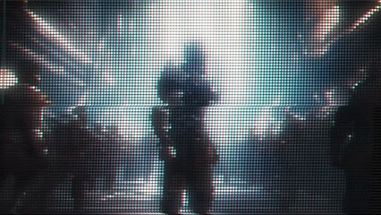 Wall Mural - surrounded by a hall of mirrors, a cybersoldiers reflective armor gleams with an ethereal glow as th