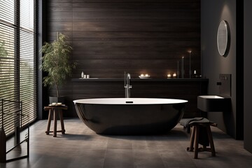 Modern black bathroom interior