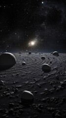Wall Mural - the image offers a captivating glimpse into the kuiper belt as a swirling mosaic of icy debris, depi