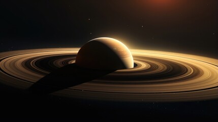 Wall Mural - seen against the backdrop of saturns majestic rings, titans enigmatic surface unveils a multitude of