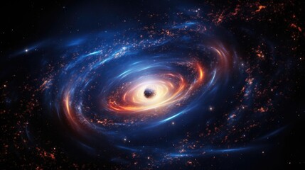 Wall Mural - an aweinspiring view of a distant supermassive black hole surrounded by a swirling accretion disk, h