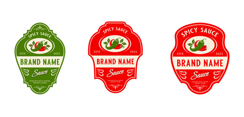 Wall Mural - chili logo sticker or label. for organic food, product label, sauce, chili farmer and others.