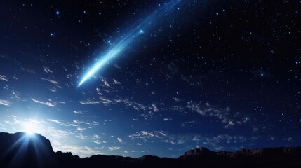 Wall Mural - a captivating celestial phenomenon, as a comet gracefully dances a the stars, its tail gracefully ri
