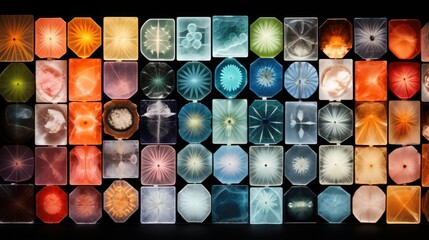 Wall Mural - a macro photograph revealing the diverse shapes and sizes of microscopic minerals. from elongated fi