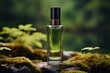 glass container mockup for cosmetics on stones background of nature and forest .with place for text