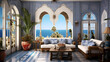 Mediterranean Living Room with Ceramic Tile Walls