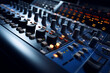 © Ivan - close up shot detail sound mixer control panel button in natural light. DJ or studio sound mixer recorded close up view.generative ai