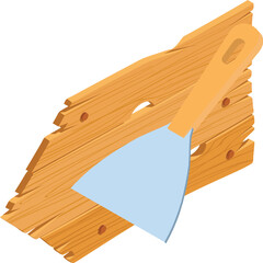 Wall Mural - Renovation work icon isometric vector. Putty knife instrument and wooden board. Construction and repair concept