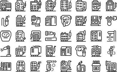 Sticker - Welding machine icons set outline vector. Cable material. Factory industry
