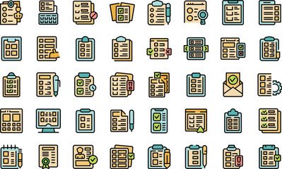 Sticker - Questionnaire icons set outline vector. Online phone. Business mark thin line color flat on white isolated