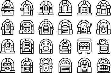 Wall Mural - Jukebox icons set outline vector. Machine dance. Music restaurant