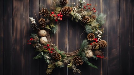 Wall Mural - christmas wreath on wooden background